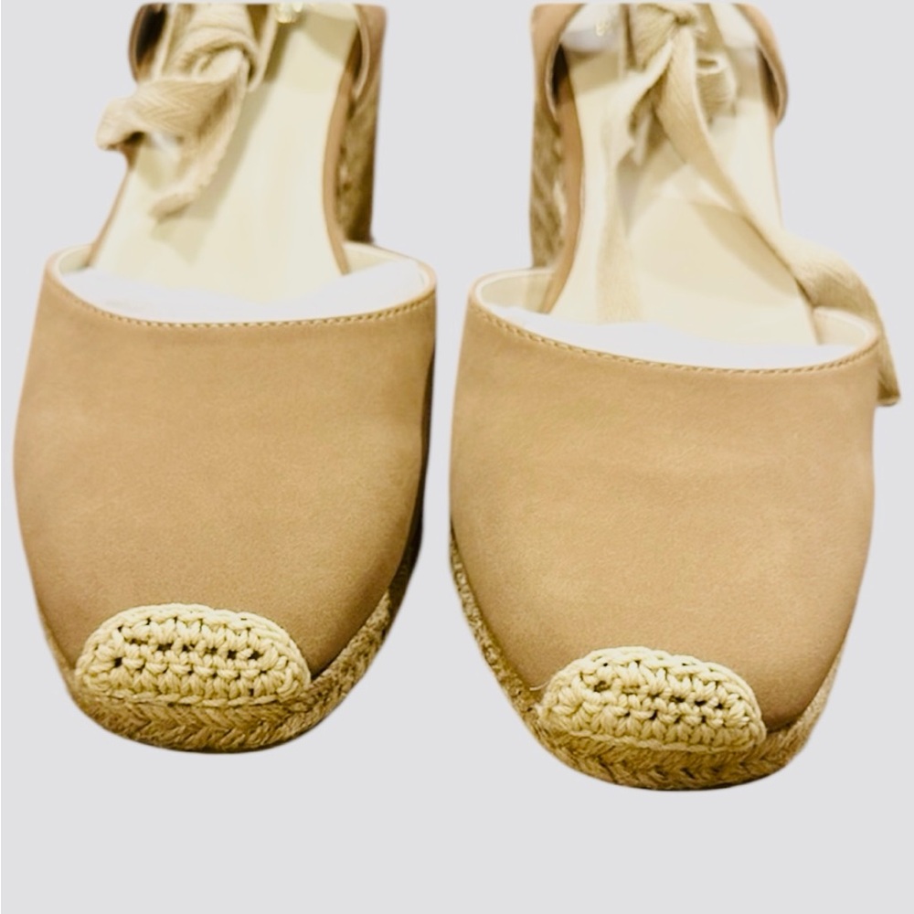Oasis Society Espadrille Wedge Size 10 Cedar Wood Closed Toe Lace Up Open Back - Picture 5 of 14